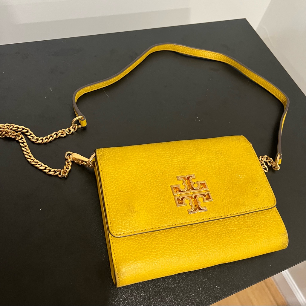 Tory Burch Yellow Leather Crossbody Bag With Gold Chain